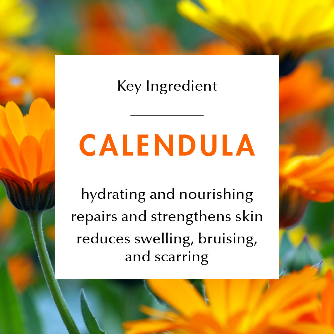 Ingredient Education- Calendula: hydrating and nourishing, repairs and strengthens skin, reduces swelling, bruising, and scarring. 