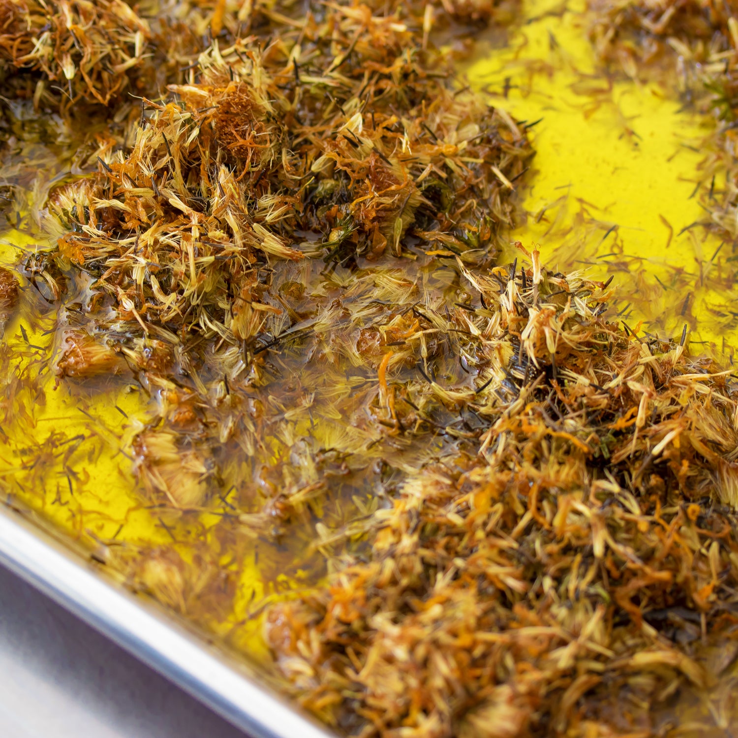 Arnica flowers being infused at Kuumba Made
